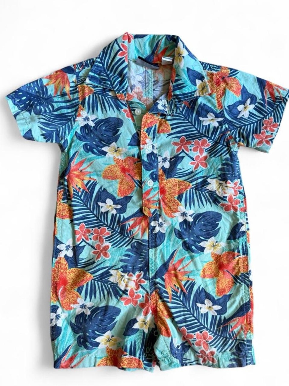 The Children's Place Blue Aqua Tropical Button Romper